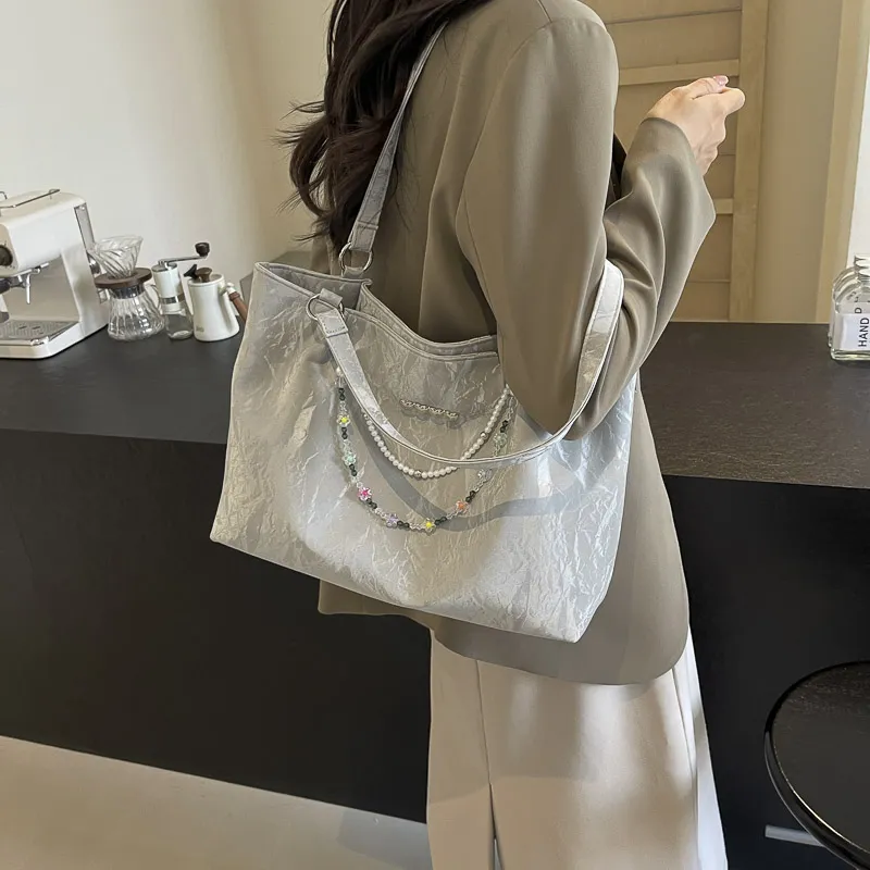 Ji Reminiscence PU Shoulder Bag Women's Ecru/Silver/Black/Green-7