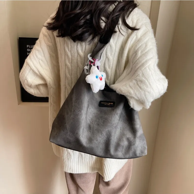 Ji Reminiscence PU Tote Bag Shopping Bag Shoulder Bag Women's Black Coffee-Brown/Ecru/Vintage Blue-1