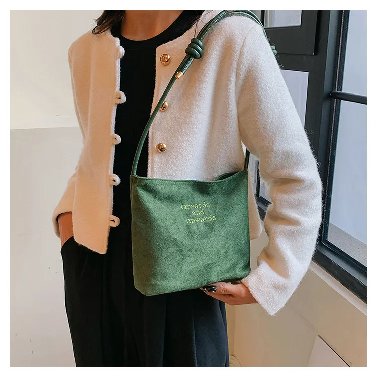 Ji Reminiscence Buckskin Velvet Shoulder Bag Regular Women's Black/Khaki/Brown/Green/Burgundy Brown-7