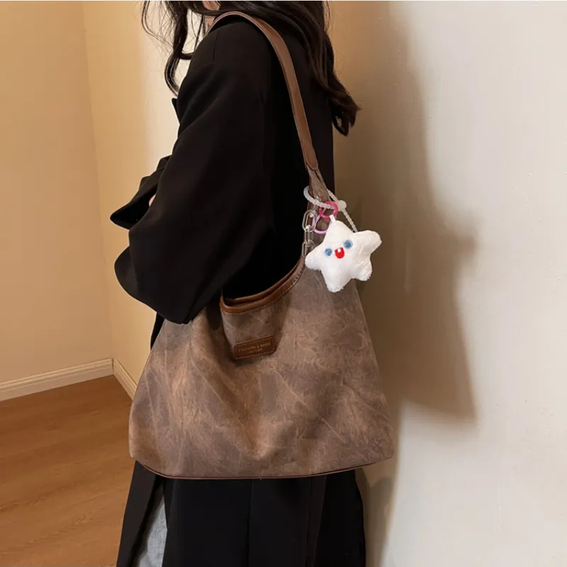 Ji Reminiscence PU Tote Bag Shopping Bag Shoulder Bag Women's Black Coffee-Brown/Ecru/Vintage Blue-3