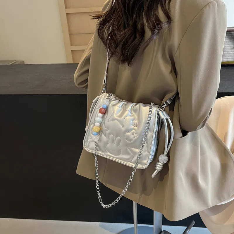 Ji Reminiscence PU Crossbody Bag, Shoulder Bag Women's Ecru/Silver/Black-7