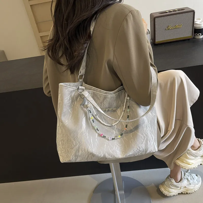 Ji Reminiscence PU Shoulder Bag Women's Ecru/Silver/Black/Green-8