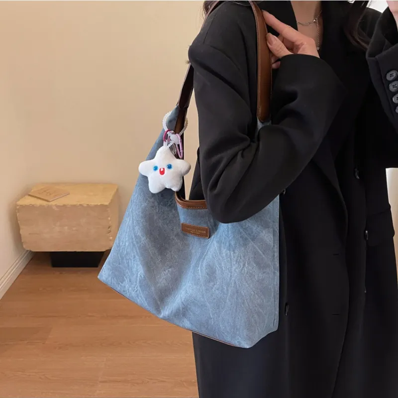 Ji Reminiscence PU Tote Bag Shopping Bag Shoulder Bag Women's Black Coffee-Brown/Ecru/Vintage Blue-7