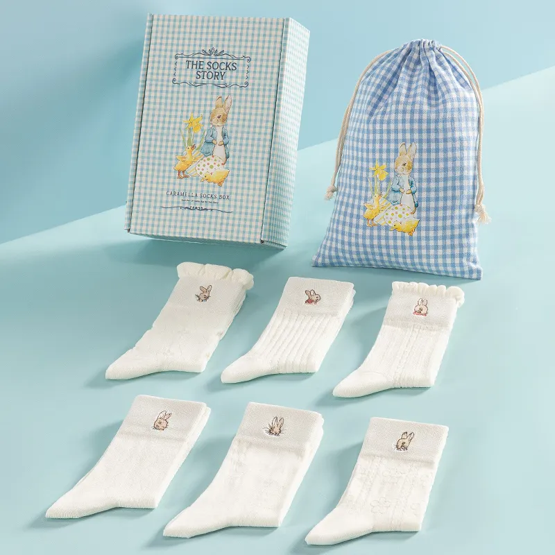 Caramella x Peter Rabbit/, SS23 Mid Calf Socks Women's 6 Pack White-2