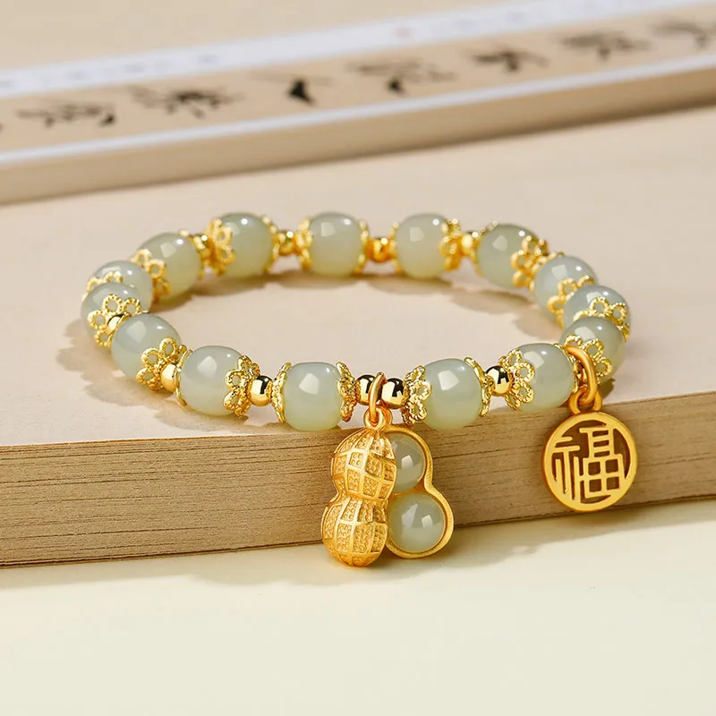 Mini&yaya 925 Silver Hetian Jade Hetian Jade Bracelets Women's Pale Greenish White Jade-1