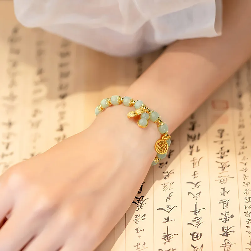 Mini&yaya 925 Silver Hetian Jade Hetian Jade Bracelets Women's Pale Greenish White Jade-5