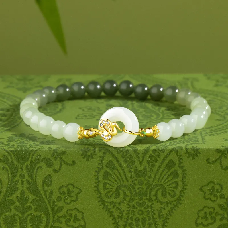 Mini&yaya Hetian Jade Bracelets Pale Greenish White Jade Women's-1