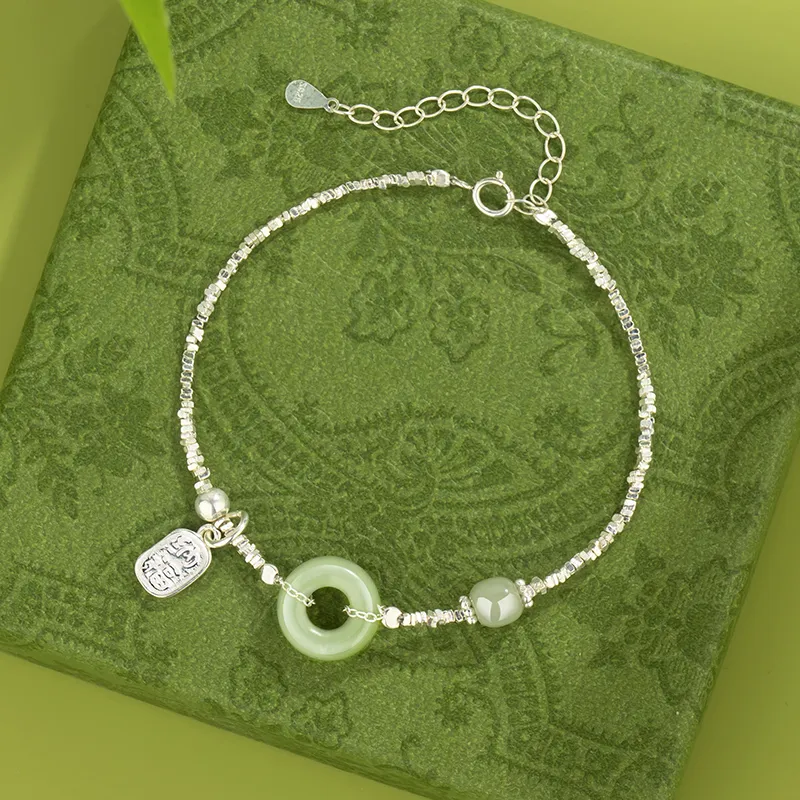 Mini&yaya Hetian Jade Bracelets Women's Pale Greenish White Jade-5