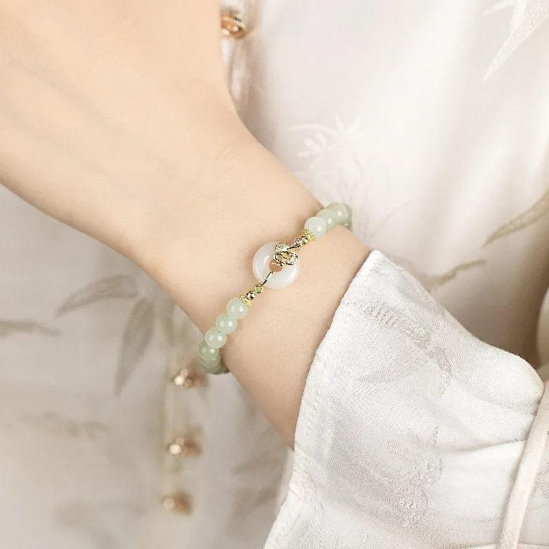 Mini&yaya Hetian Jade Bracelets Pale Greenish White Jade Women's-4