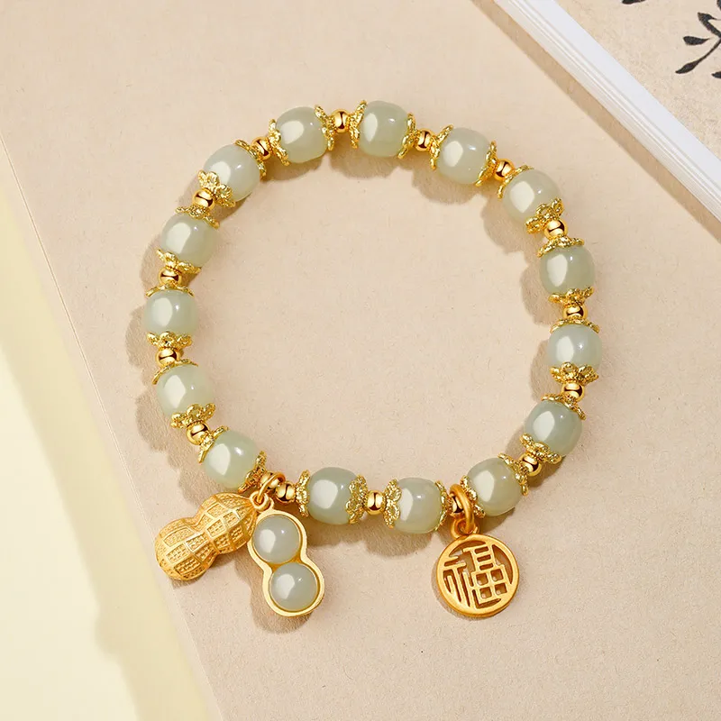 Mini&yaya 925 Silver Hetian Jade Hetian Jade Bracelets Women's Pale Greenish White Jade-3