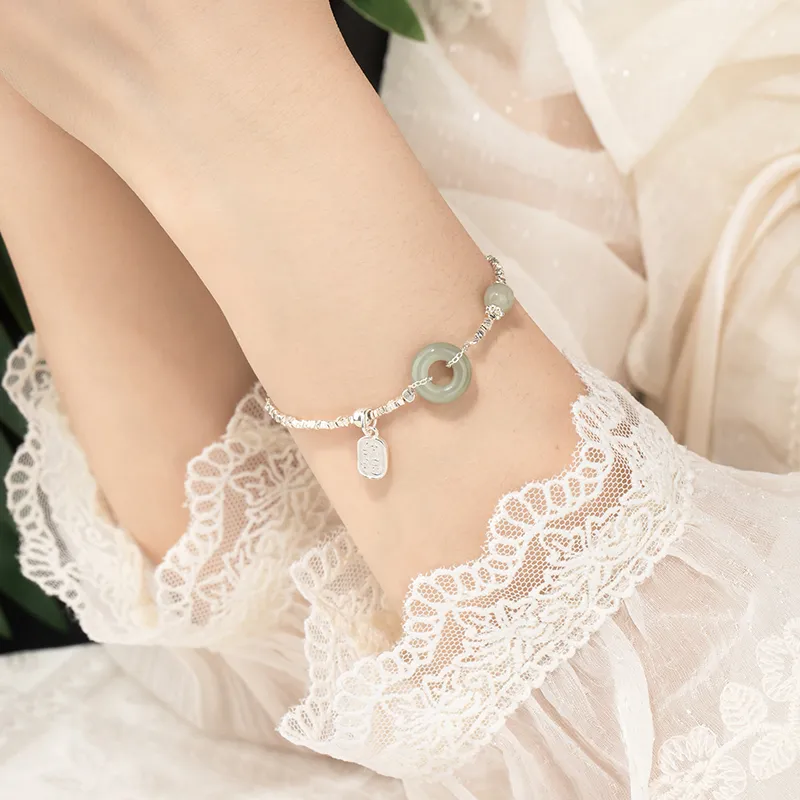Mini&yaya Hetian Jade Bracelets Women's Pale Greenish White Jade-2
