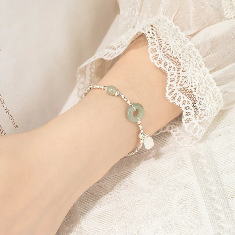 Mini&yaya Hetian Jade Bracelets Women's Pale Greenish White Jade-4