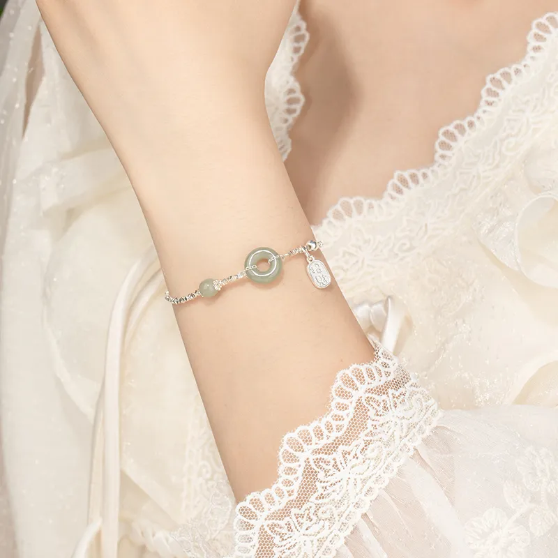Mini&yaya Hetian Jade Bracelets Women's Pale Greenish White Jade-6