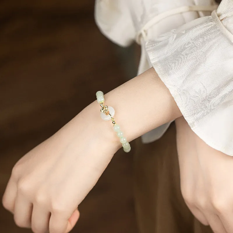 Mini&yaya Hetian Jade Bracelets Pale Greenish White Jade Women's-2