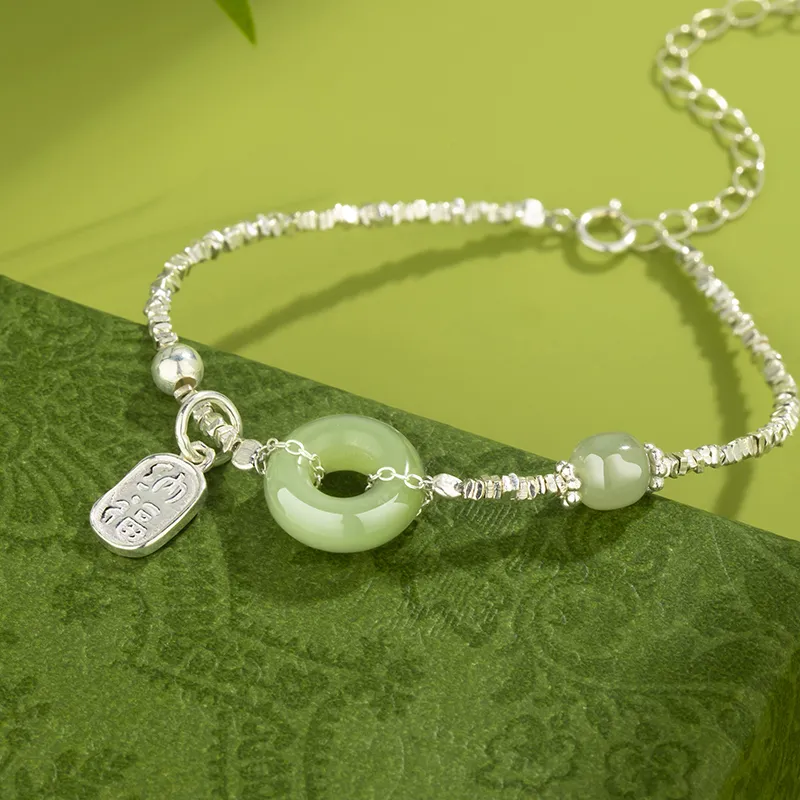 Mini&yaya Hetian Jade Bracelets Women's Pale Greenish White Jade-3
