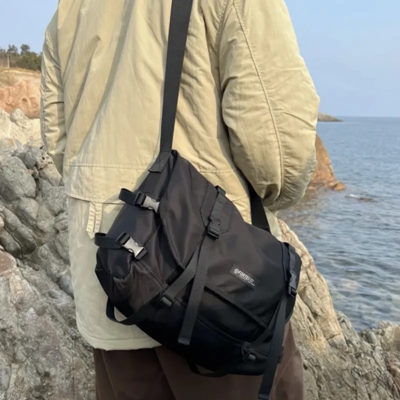 FORTEI Nylon Messenger Bag Crossbody Bags Medium Size Unisex Black-5
