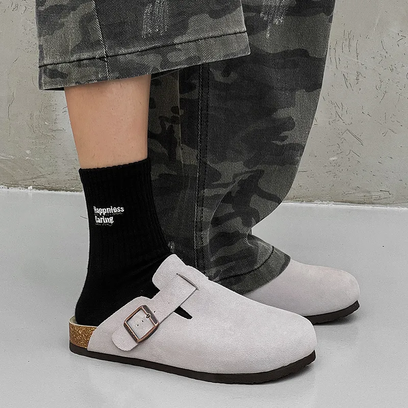 Chi Wolf Rubber Sole Stitching Leather Patchwork Slip Resistant Closed Toe Slippers Men's Yellow-24