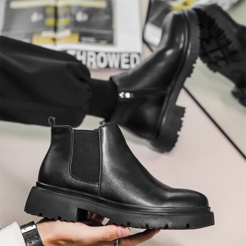 Chi Wolf Short Chelsea Boots Men's Black-2