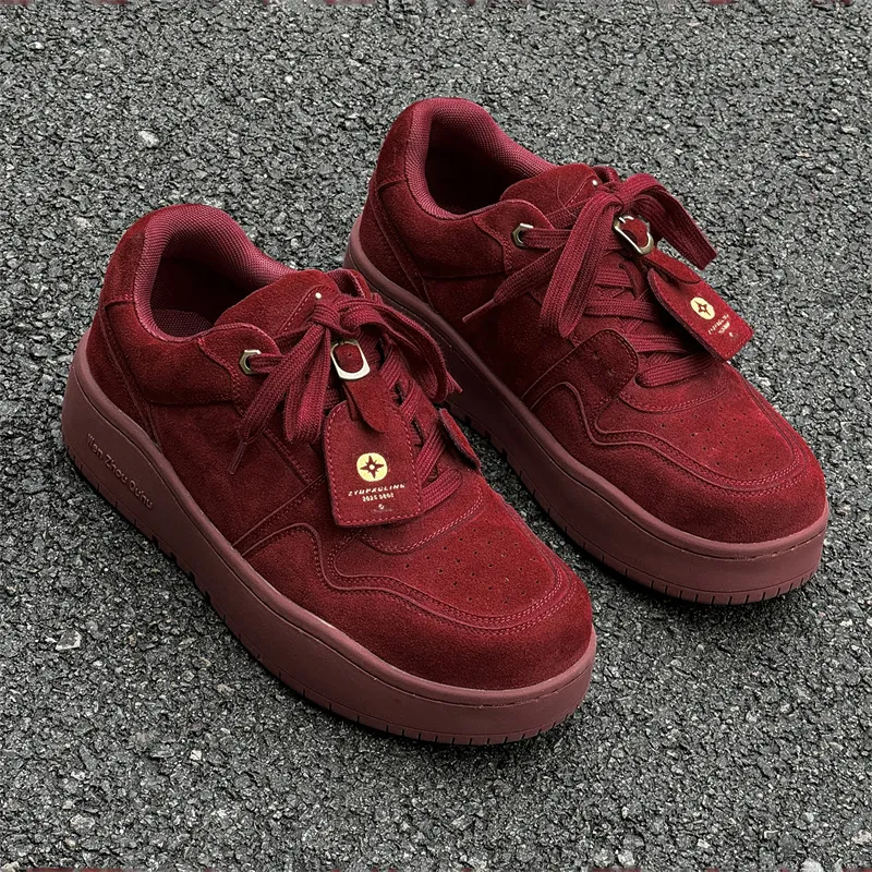 Chi Wolf Height Increasing Low Top Skateboard Shoes Unisex Burgundy-6