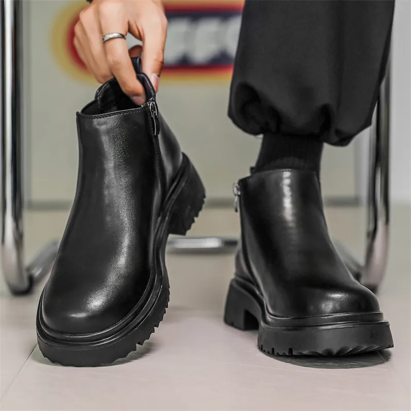 Chi Wolf Short Chelsea Boots Men's Black-3