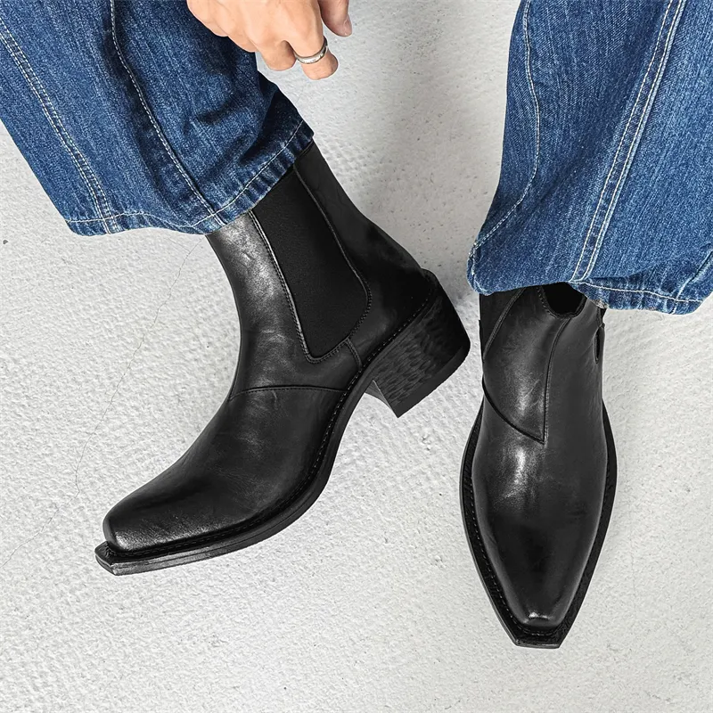 Chi Wolf Short Chelsea Boots Men's Black-4