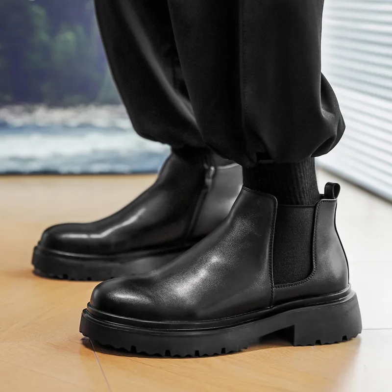 Chi Wolf Short Chelsea Boots Men's Black-5