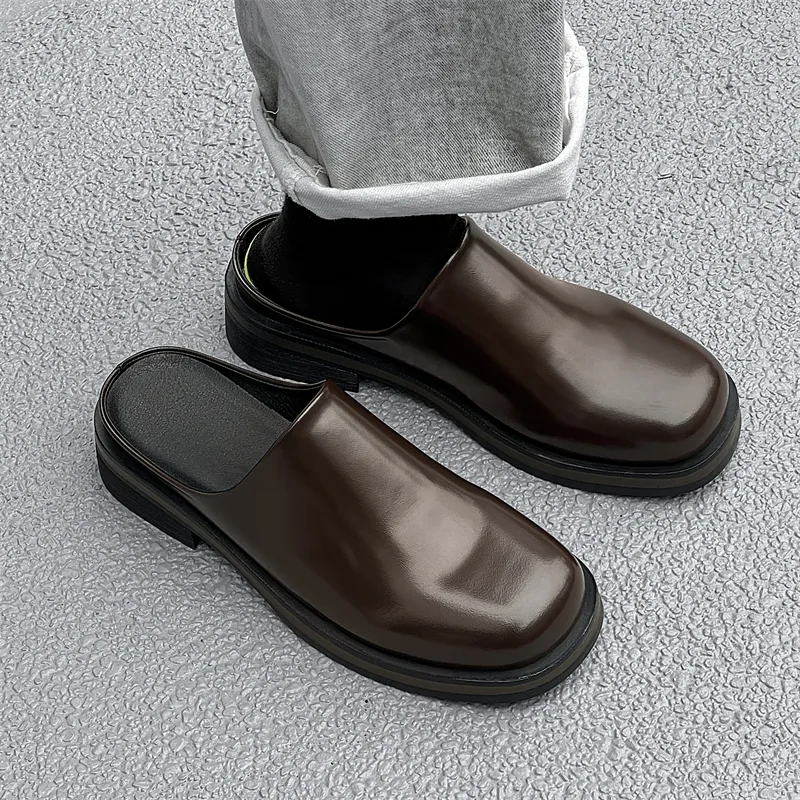 Chi Wolf Leather Patchwork Abrasion Resistant Closed Toe Slippers Men's-9