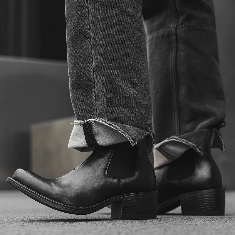 Chi Wolf Short Chelsea Boots Men's Black-13
