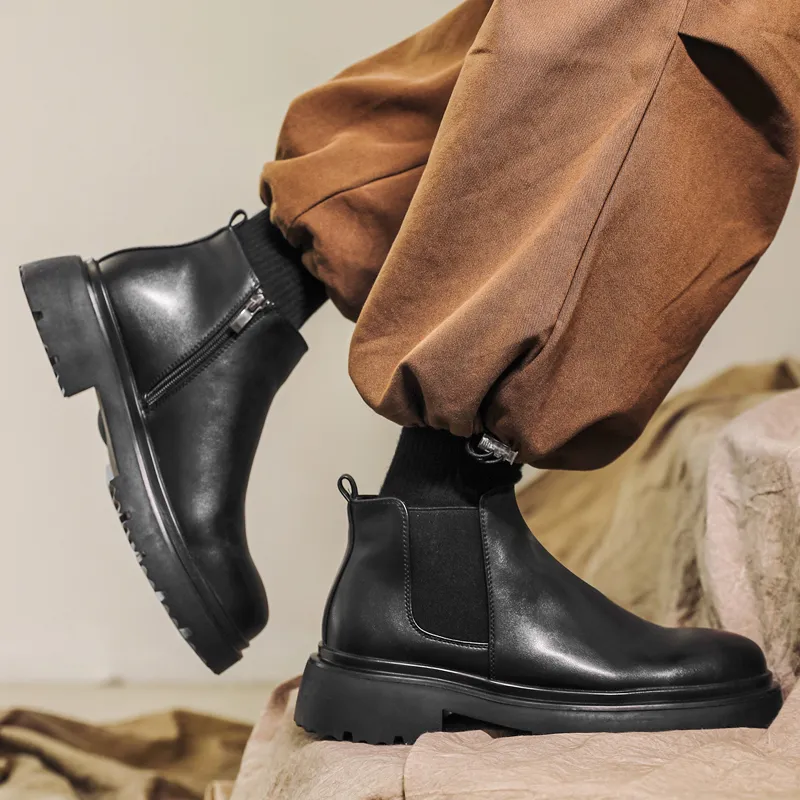 Chi Wolf Short Chelsea Boots Men's Black-1
