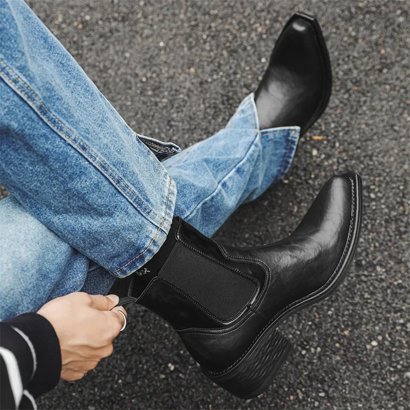 Chi Wolf Short Chelsea Boots Men's Black-5