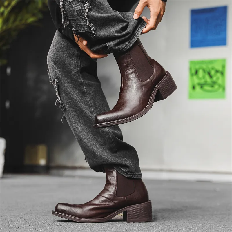 Chi Wolf Short Chelsea Boots Men's Black-18