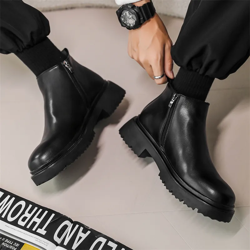 Chi Wolf Short Chelsea Boots Men's Black-7