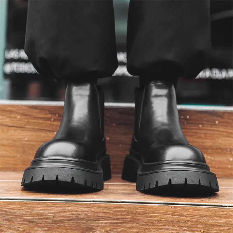 Chi Wolf Short Chelsea Boots Men's Black-3