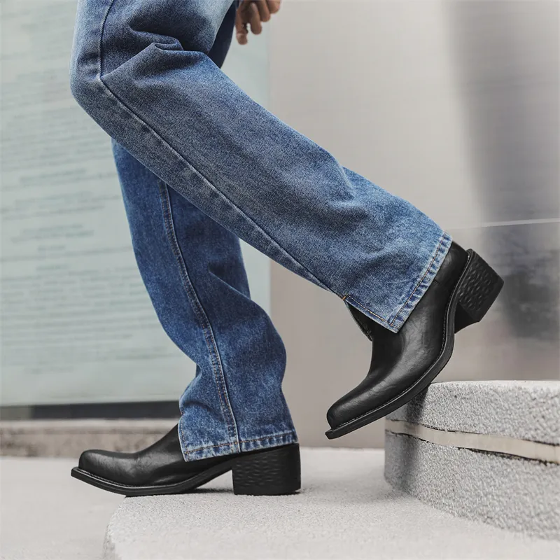 Chi Wolf Short Chelsea Boots Men's Black-4