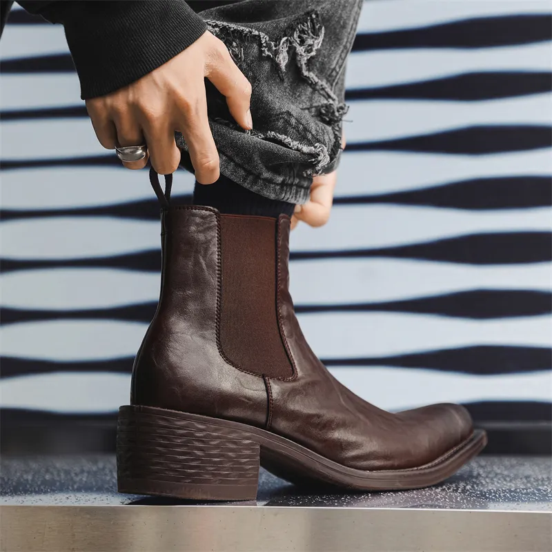 Chi Wolf Short Chelsea Boots Men's Black-19