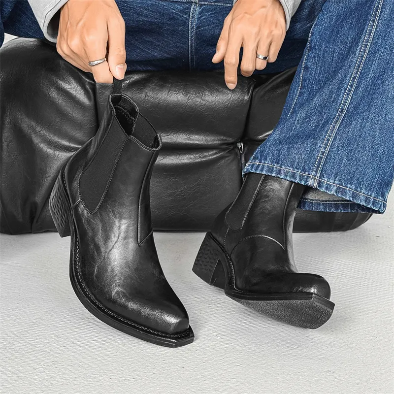Chi Wolf Short Chelsea Boots Men's Black-6