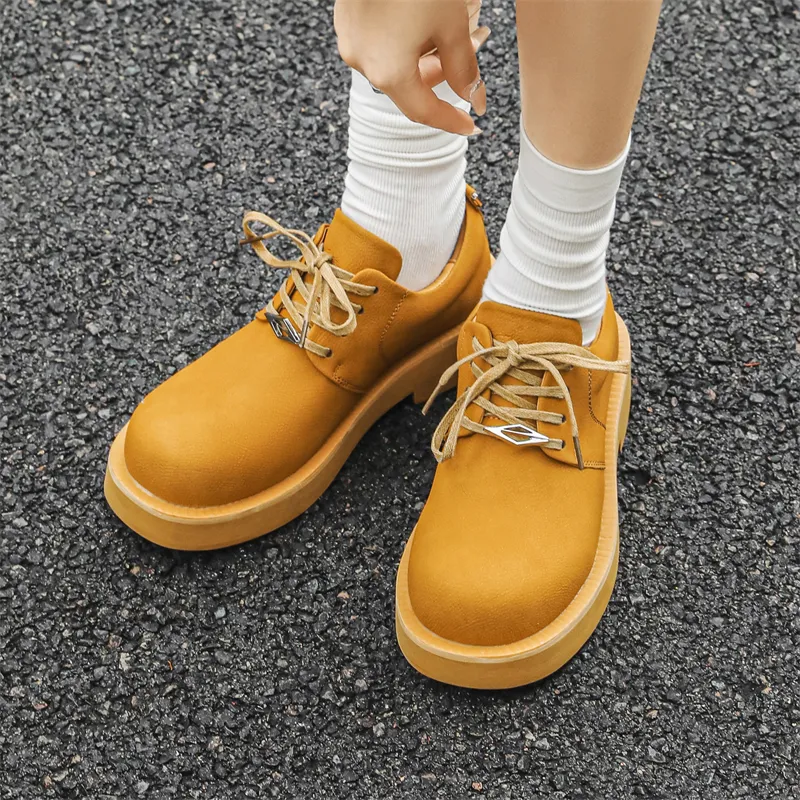 Chi Wolf Height Increasing Low-Top Casual Shoes Unisex Yellow-17