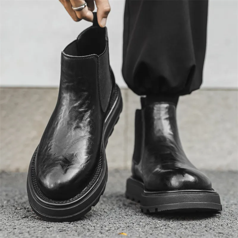 Chi Wolf Short Chelsea Boots Men Black-2