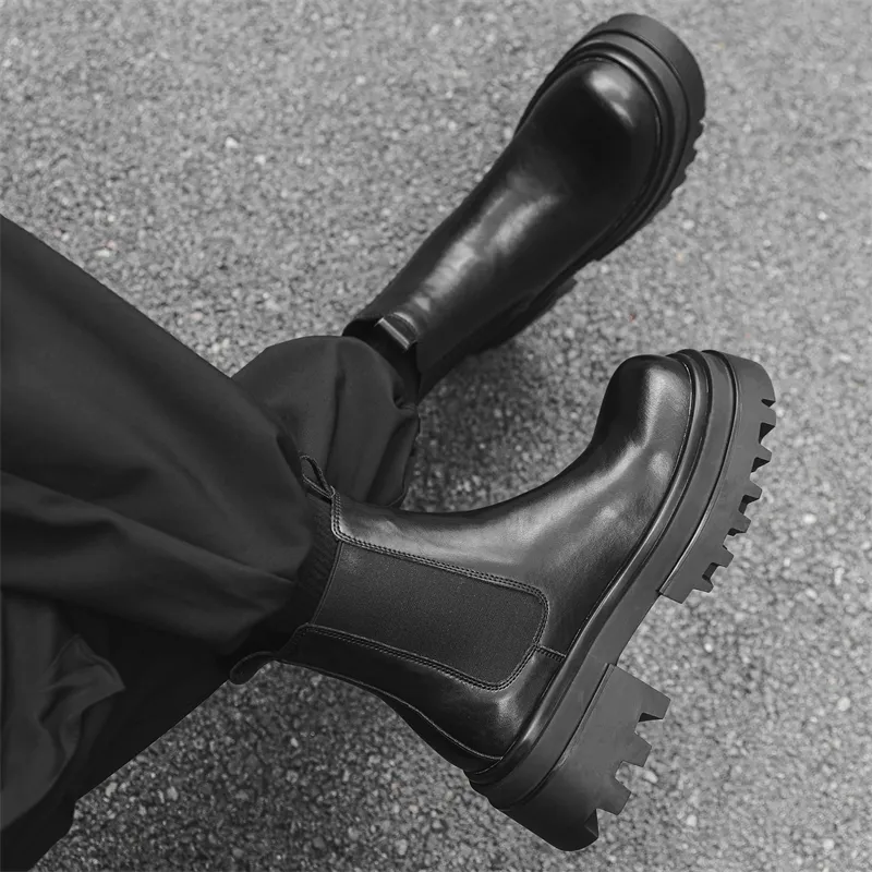 Chi Wolf Short Chelsea Boots Men's Black-3