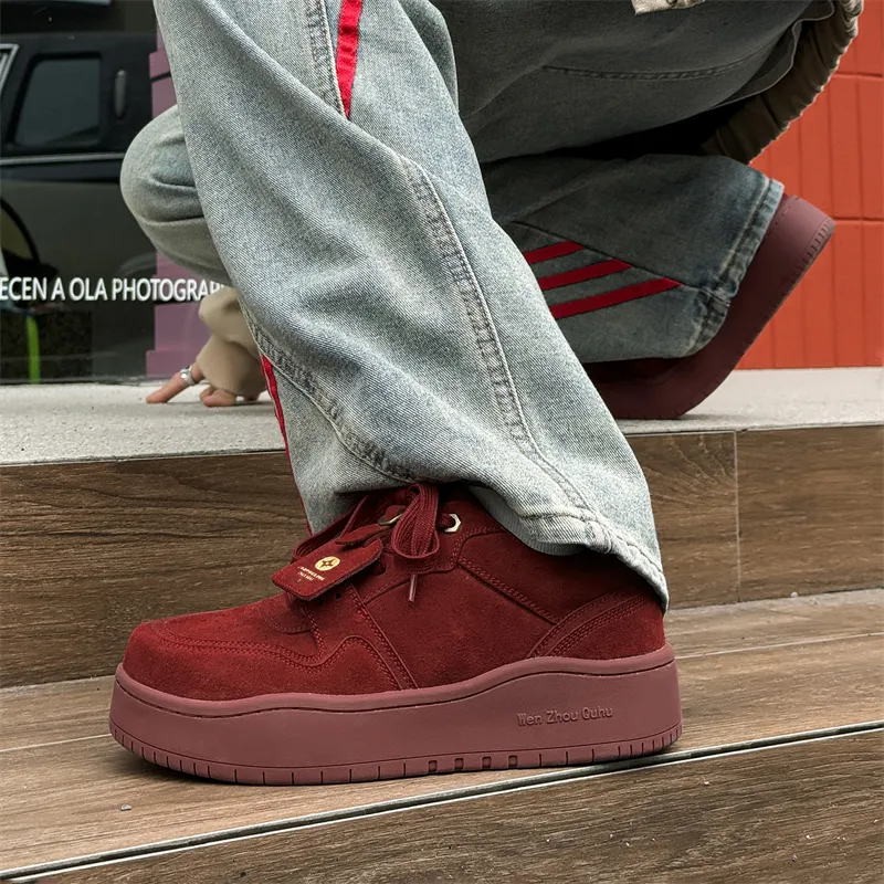 Chi Wolf Height Increasing Low Top Skateboard Shoes Unisex Burgundy-5