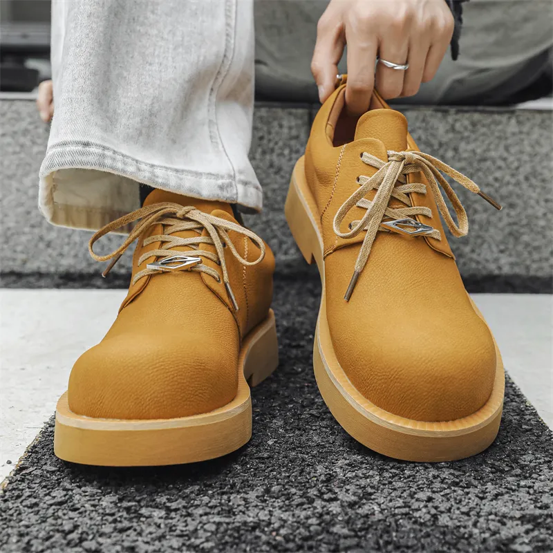 Chi Wolf Height Increasing Low-Top Casual Shoes Unisex Yellow-7