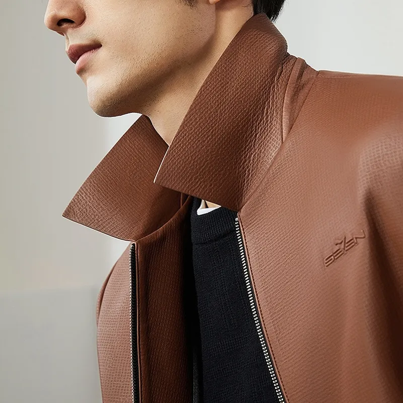 SEVEN Leather Jacket Men's Orange Yellow-2