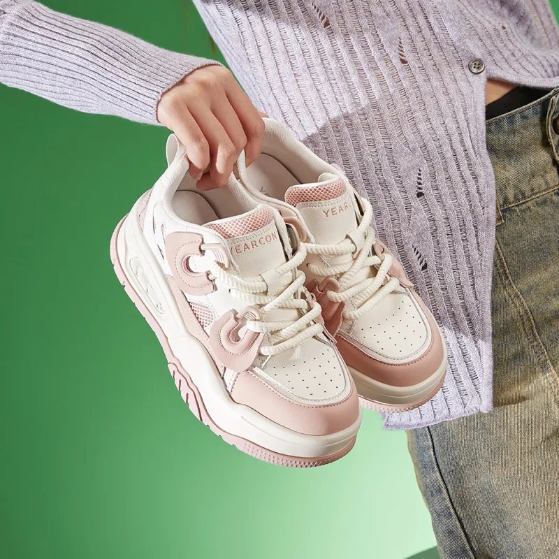 YEARCON Skateboard Shoes Women's Low Top Beige/Pink-9