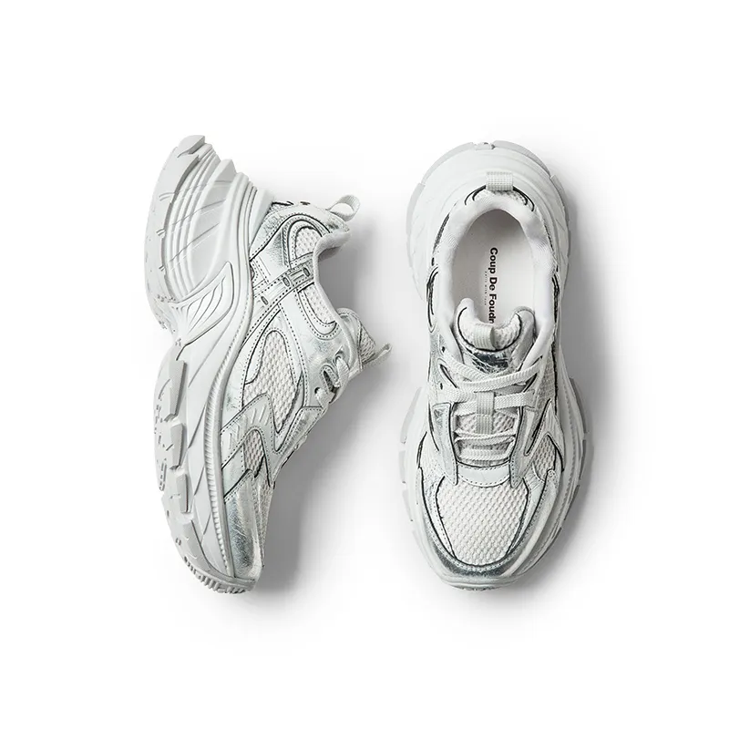 Coup De Foudre Cushioning Height Increasing Low Top Chunky Sneakers Women's Matte Silver-3