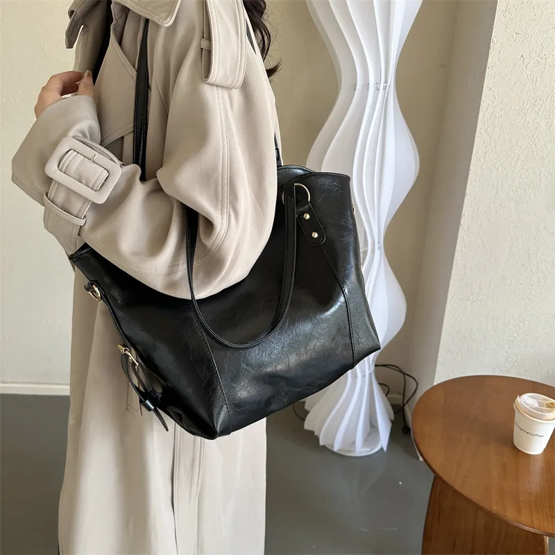 Yalu PU Tote Bag Crossbody Bag Shopping Bag Women's Coffee/Black-7