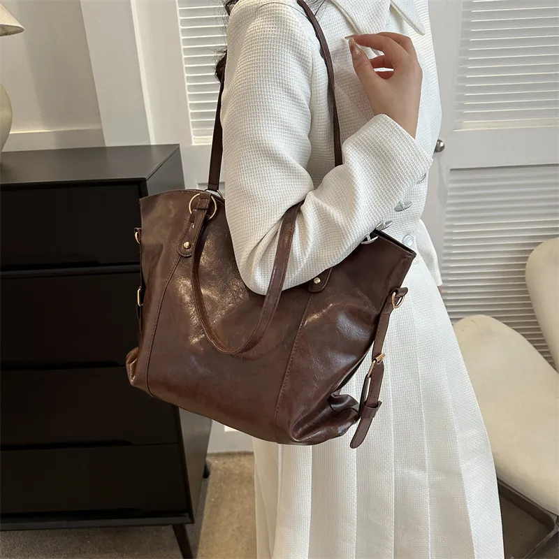 Yalu PU Tote Bag Crossbody Bag Shopping Bag Women's Coffee/Black-2