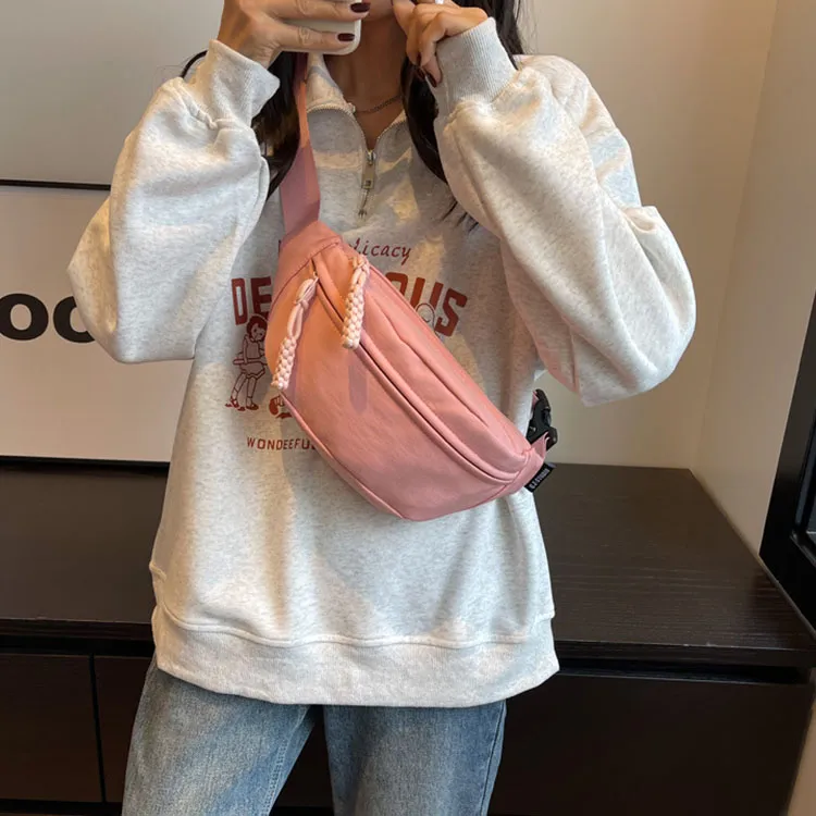 Yalu Canvas Bag, Fanny Pack, Crossbody Bag Unisex Ecru/Pink/Orange/Red/Black-5