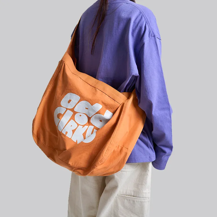 OddCIRKUS Woven Twill Canvas Newsboy Bag Unisex Orange/Gray Green-5