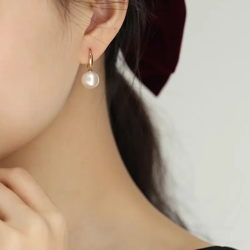 Heidi Freshwater Pearl Hoop Earrings 18K Gold, Perfect Gift Women's-2