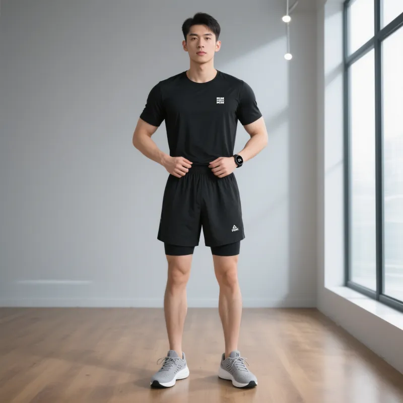 PEAK Casual Sportswear Unisex Black Top+Black Shorts-2